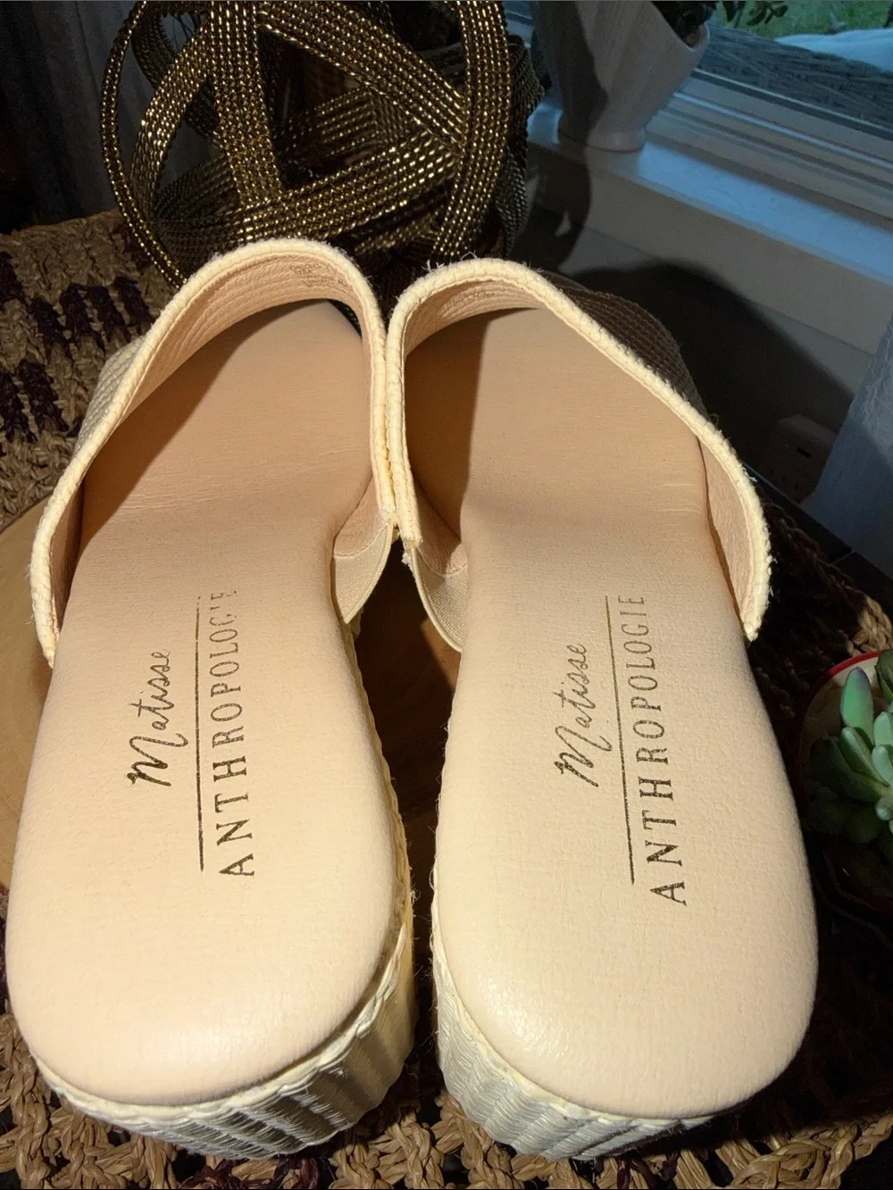 Matisse x Anthropologie Embroidered Citrus Raffia Platform Sandals Size 9 NEW